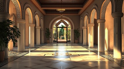 Obraz premium Sunlit Arabian Palace Corridor