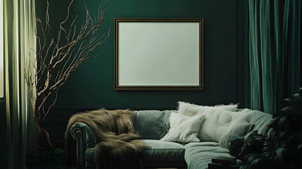 A serene green room with minimalist design and natural light.
