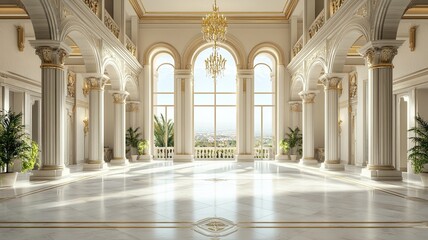 Fototapeta premium Grand Palace Lobby Sunlight, City View