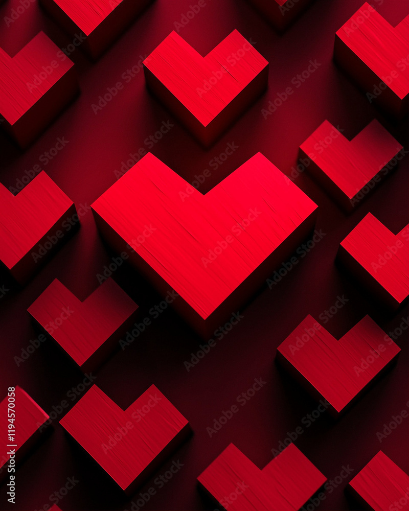 Poster heart shapes in vibrant red color creating a romantic visual composition