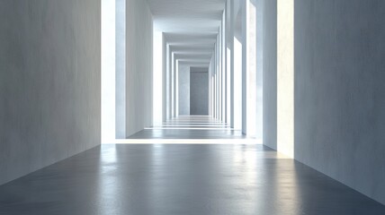 Obraz premium Sunlit concrete corridor, minimalist design, architectural background, interior design
