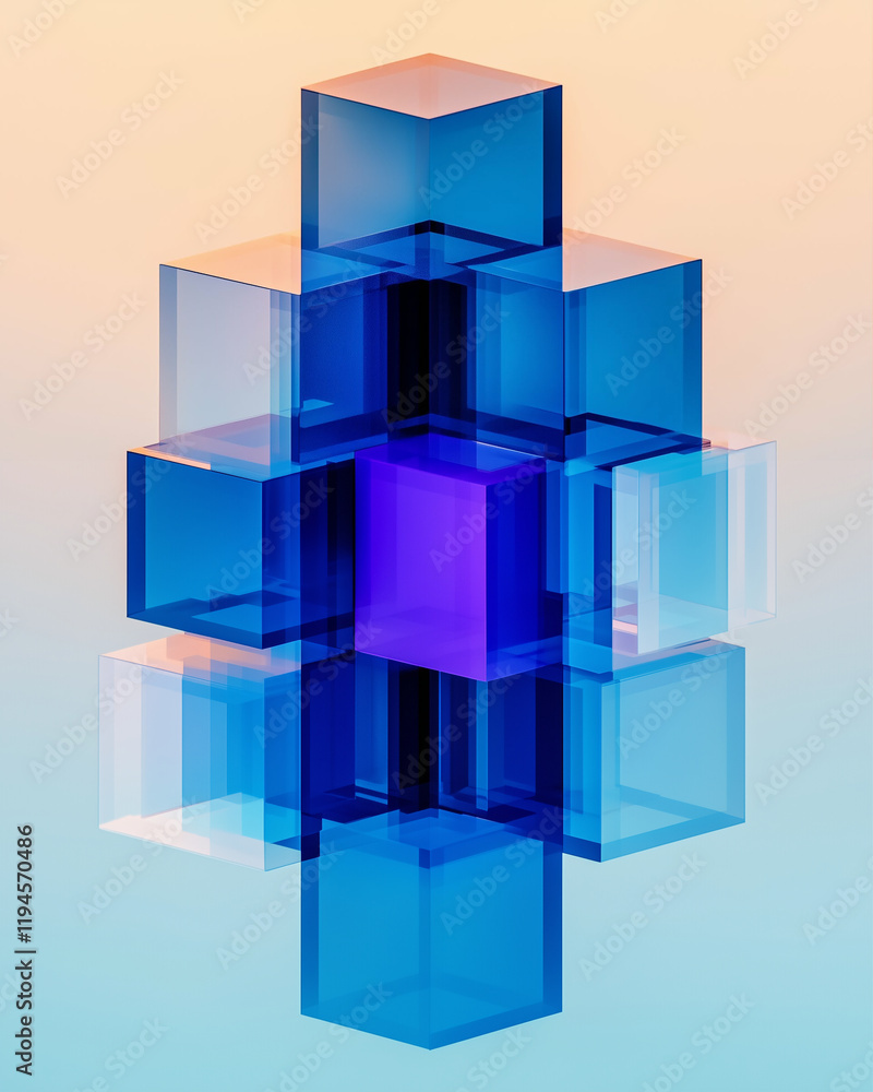 Poster 3d geometric shapes with abstract design and vibrant colors showcasing transparency and depth