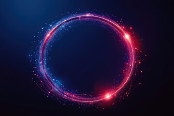 Obraz premium Abstract Light Circle with Vibrant Blue and Red Particles on Dark Background, Creating a Dynamic and Modern Design Element for Creative Projects
