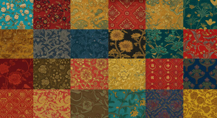 Colorful Asian Textile Patchwork Fabric Texture Background