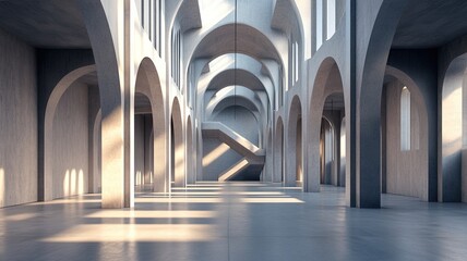 Naklejka premium Sunlit Concrete Hallway Interior Design (1)