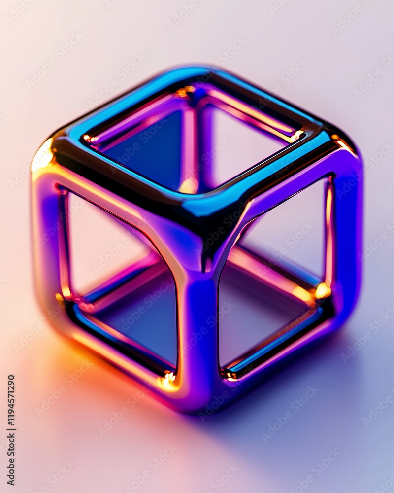 Poster 3d cube graphic design element with vibrant colors and reflections in a stunning 3d rendering style