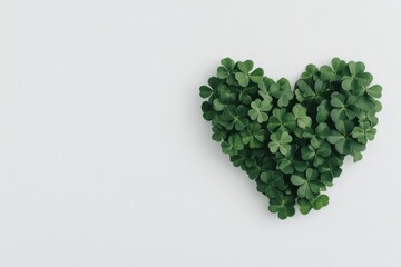 Heart shape made of fresh green clover leaves on white background