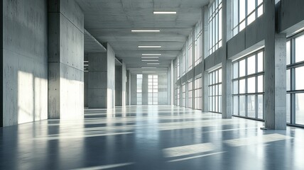 Obraz premium Sunlit Modern Concrete Office Corridor