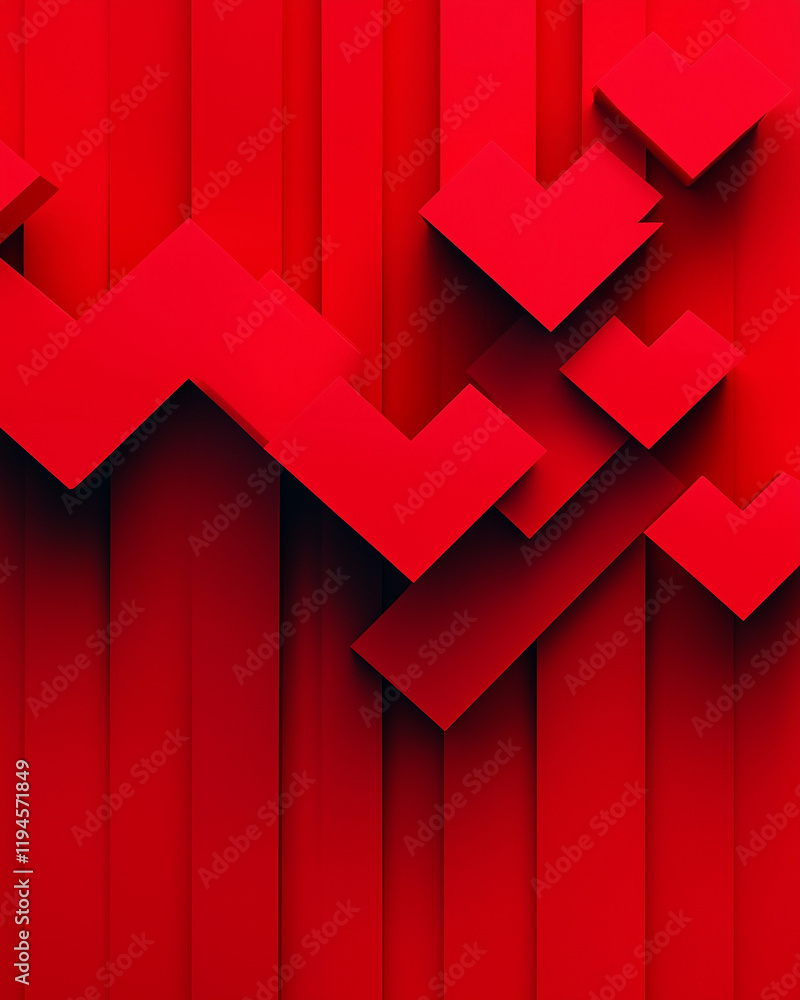 Poster abstract shapes in red tones with geometric forms and modern design elements