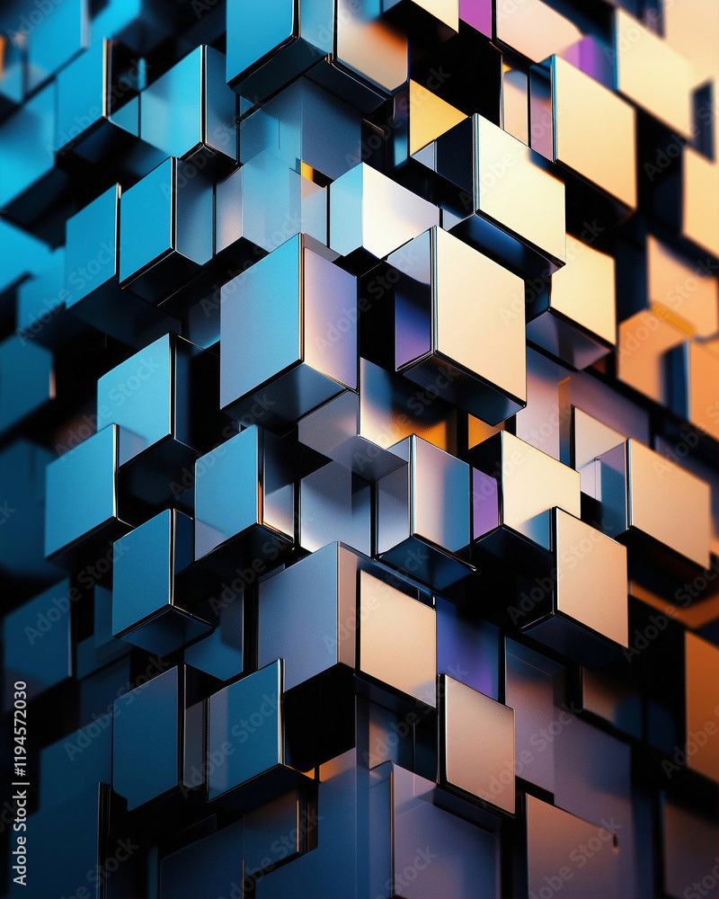 Poster 3d cubes graphic design abstract structure with stylish patterns and vibrant colors