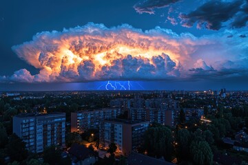 Thunderstorm over urban landscape nature photography cityscape dramatic clouds dusk view atmospheric power
