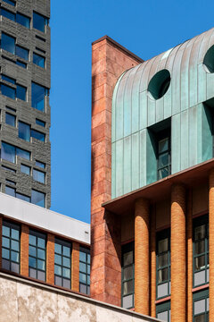 A captivating capture of diverse architectural elements showcasing the blend of colors, textures, and innovative materials that define modern urban living.