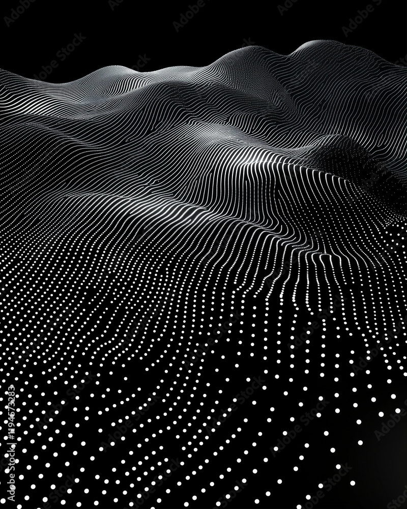 Poster abstract wave pattern and graphic design in a monochrome style with flowing lines and dots