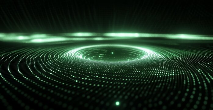 Abstract green glowing spiral vortex.