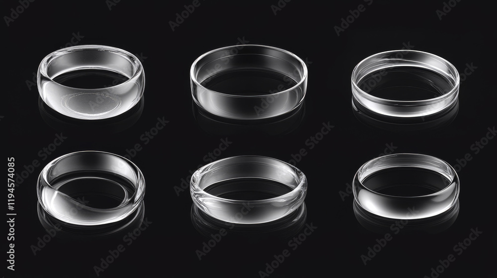 Poster crystal glass ring in different angle view. abstract geometric shapes with reflection, crystal objec
