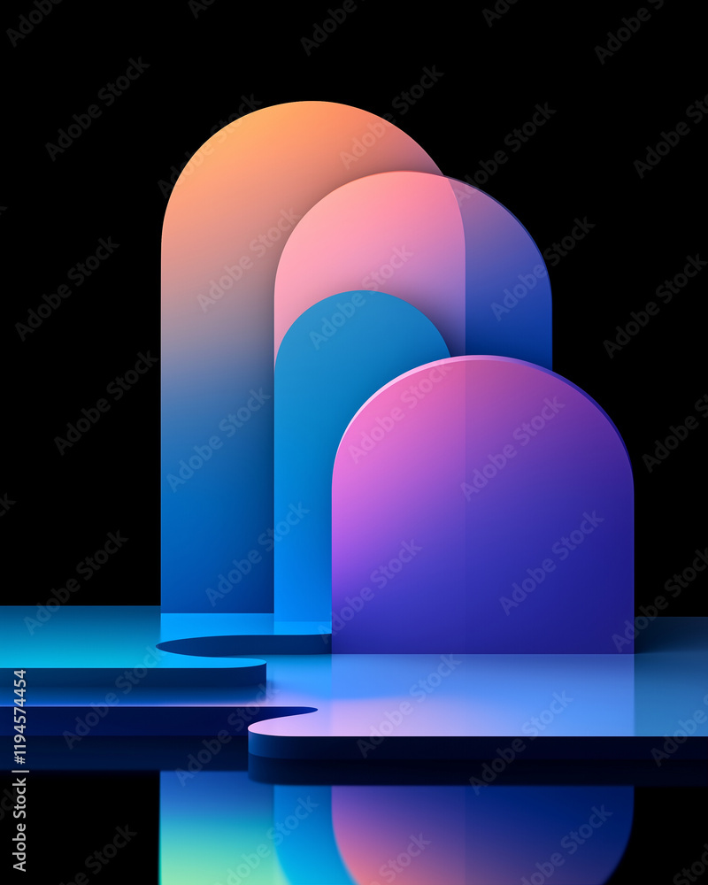 Poster abstract shapes in vibrant colors creating modern design elements and reflections