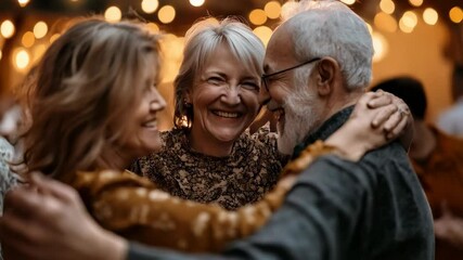 group of happy seniors dancing on a party - Powered by Adobe