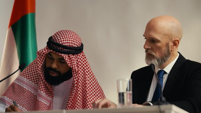 United Arab Emirates representative and EU official sign a cooperation agreement