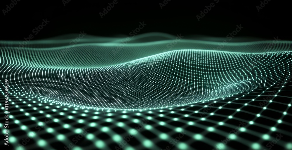Aufkleber abstract green digital wave grid pattern.