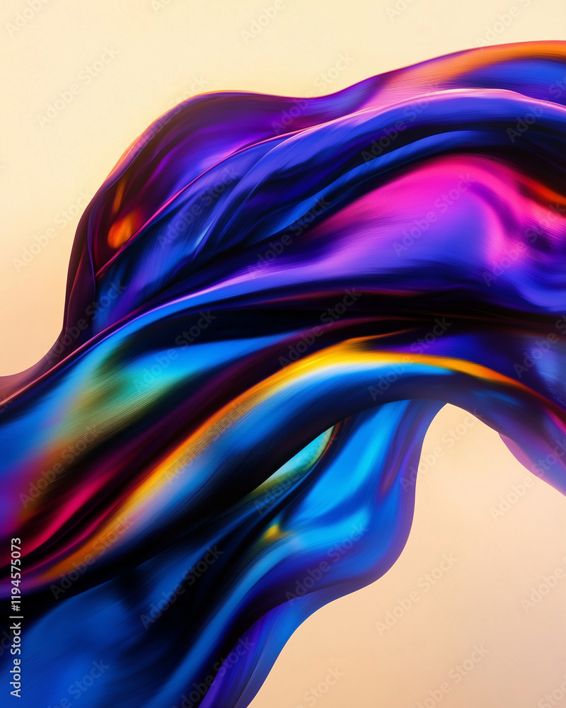 Poster flowing fabric with colorful wave in abstract design art style