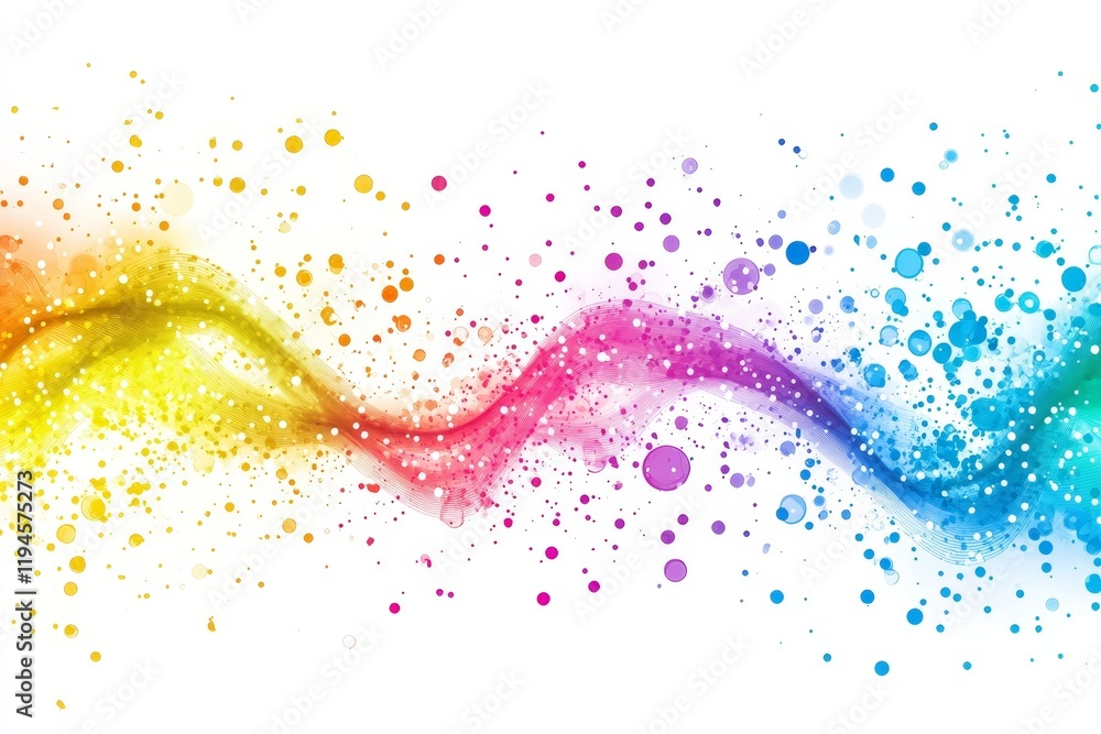 Poster colorful wave with sparkles and dots on white background.