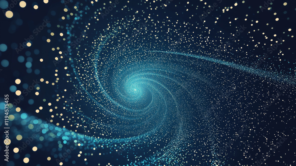 Poster deep space scene background in stippling style with huge glowing spiral galaxy and stars. milky way 