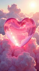 Obraz premium glass pink heart in the clouds