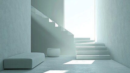 Modern minimalist stairs, sunlight, interior design