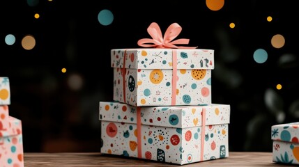 Stack of Colorful Gift Boxes with Polka Dots, Perfect for Holiday or Birthday Celebrations