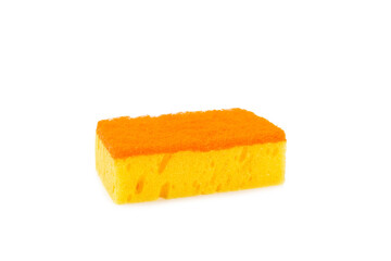 Colorful dish sponges isolated on white background. Kitchen sponge. Cleaning concept, cleaning service. Dishwashing liquid with clean and dirty dishes plate. Place for text, copy space.Wash the dishes
