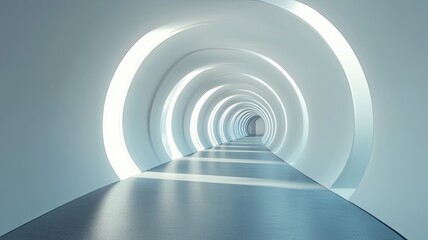 Fototapeta premium Circular corridor, futuristic building interior, light, design