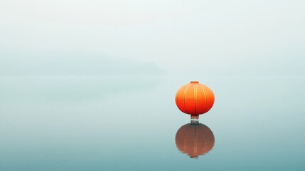 Serene Water Reflection of a Single Red Lantern, Perfect for Wall Art or Desktop Background