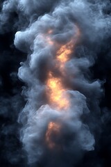 Glowing orange fire within dark smoke plume.