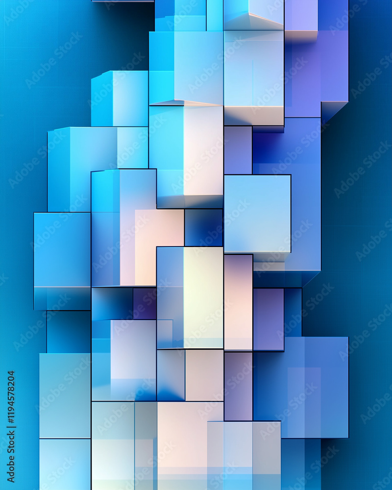 Aufkleber 3d cubes abstract design with graphic elements in vibrant blue gradient background