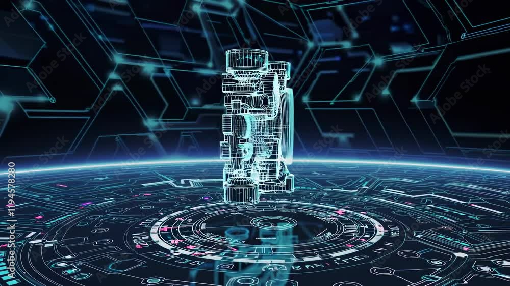 Poster exploring advanced engine technology through digital visualization and interactive design in a virtu