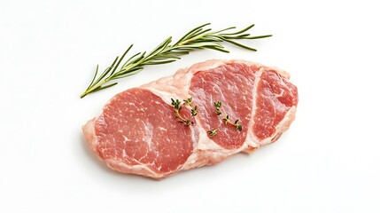 Fototapeta premium Isolated raw ground pork cutlet, top perspective, white background, lifelike color grading, suitable for commercial recipes 