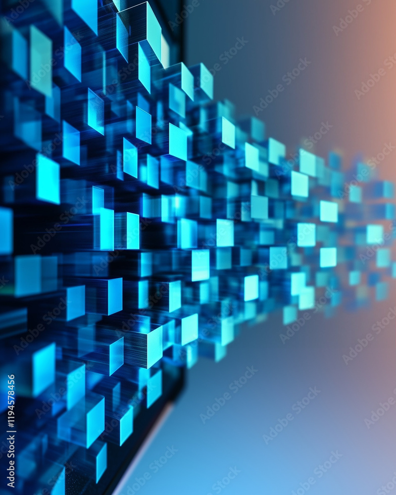 Poster digital cubes and technology visualizing data flow in a futuristic design