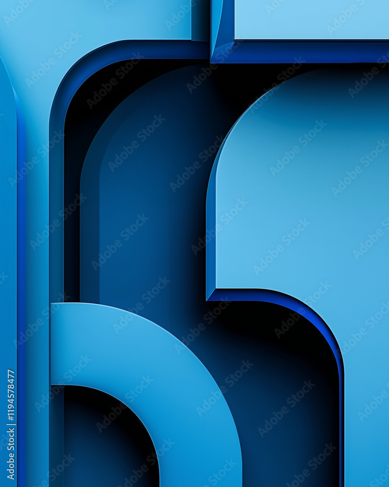Poster abstract geometric shapes in blue tones with modern design and creative style showcasing depth and c