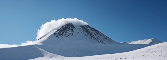 there is a snow covered mountain with a cloud coming out of it