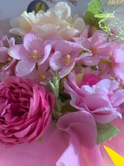 Picture of red and pink rose petals blooming, beautiful flower and authentic fragrance for wedding or valentine colorful bouquet, selective focus.