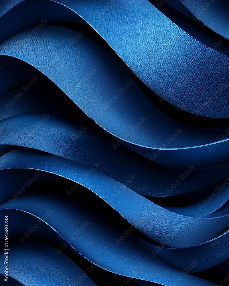 Aufkleber waves of blue fabric creating a graphic background with smooth curves and shadows
