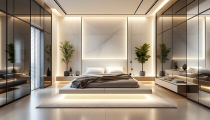 Modern Minimalist Bedroom Interior Design with LED Lighting