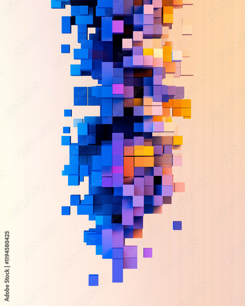 Poster 3d cubes abstract digital design with vibrant colors and depth