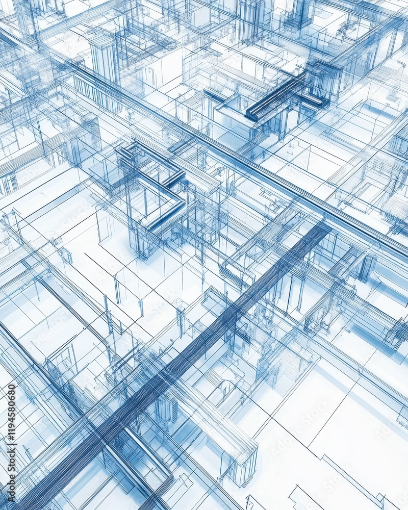 Poster abstract architectural wireframe design blueprint futuristic cityscape digital 3d model rendering