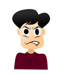 Set of different boy emotions in cartoon style. Vector illustration of different boy facial expressions: thoughtful, angry, sleepy, happy, smiling, crying, isolated on white background.