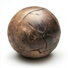 Cracked clay sphere studio shot, white background