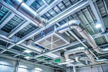 Obraz premium Industrial White Air Conditioner Piping and Ceiling Ventilation System