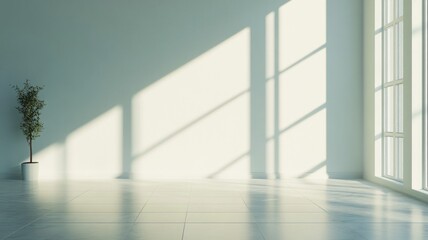 Fototapeta premium Sunlight Streaming Through Window in Minimalist Room Interior