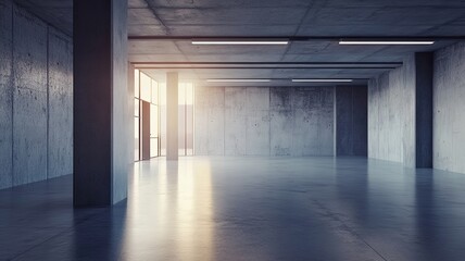 Sunset urban concrete warehouse interior