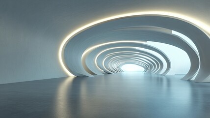 Obraz premium Futuristic tunnel, glowing rings, interior, light